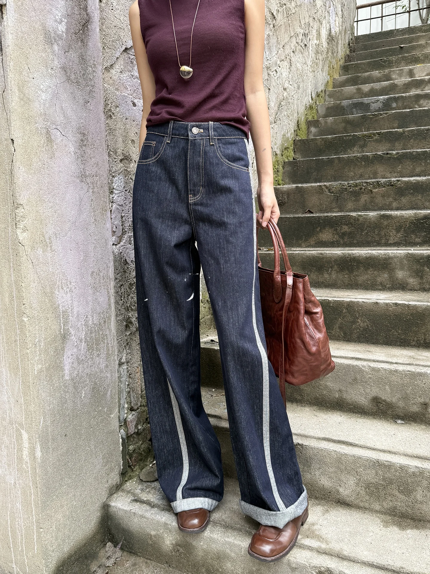 

Джинсы Jieji Zhang в американском ретро-стиле, широкие, женские, весенние, с высокой талией, пэчворк, цветные, из смесового хлопка