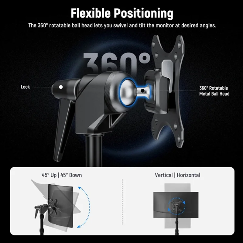 A72Z MA016 Monitor Mount Adapter Arca Quick Release 360° Rotatable Ball Heads Monitor Back Panel Mount Light Stand Adapte
