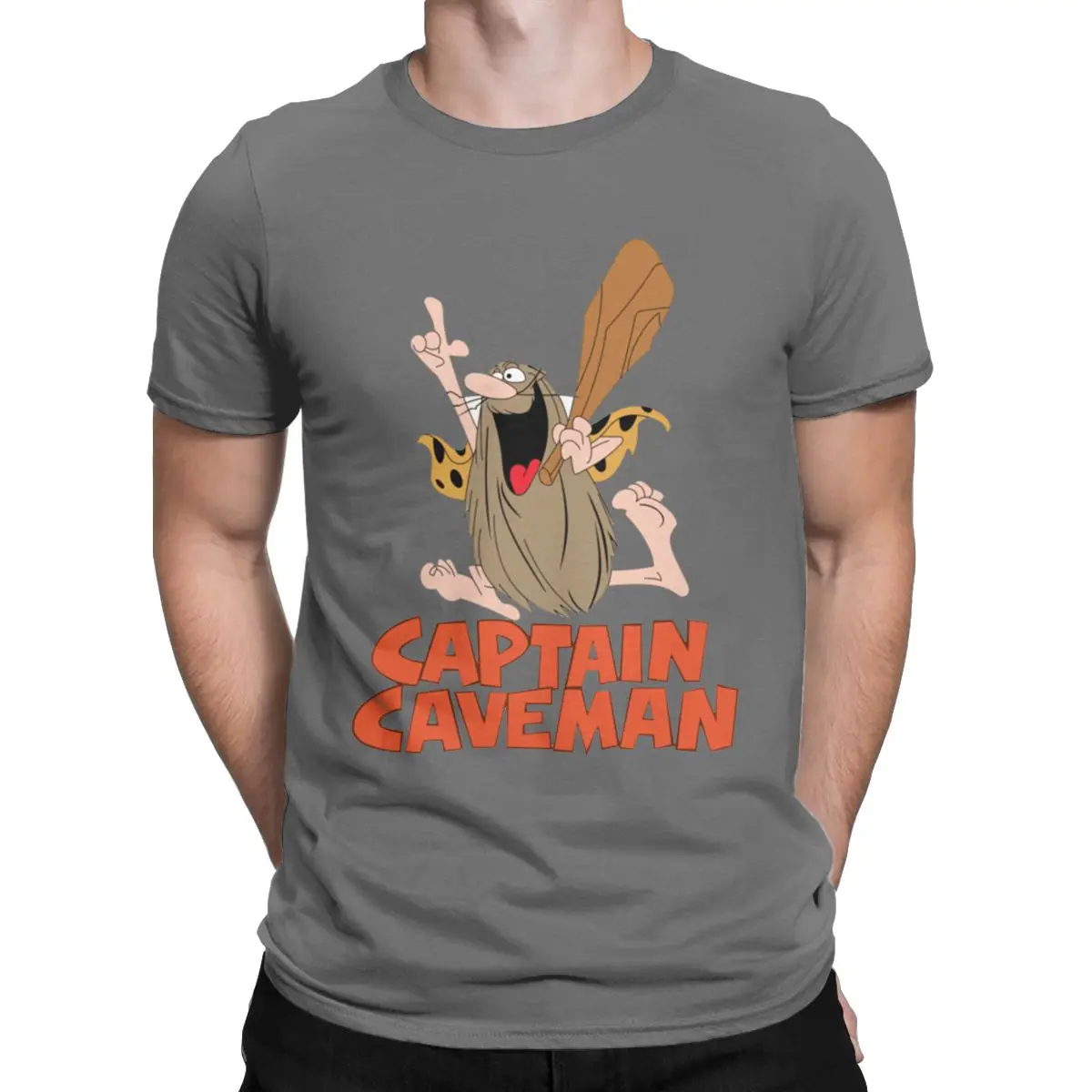 Captain Caveman Cavey T Shirt Men Cotton Humorous T-Shirts Round Collar 1980s Cartoon Tee Shirt Short Sleeve Clothes Printed