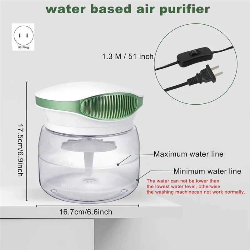 B98A-Water Air Purifier For Home, Humidifier, Essential Oils Aroma Fresher With Night Light For Home, Office, US Plug
