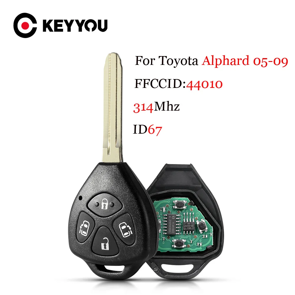 

KEYYOU автомобильный ключ дистанционного управления 314,4 МГц 4D67 чип для Toyota Alphard 2005 2006 2007 2008 2009 4 кнопки брелок 44010