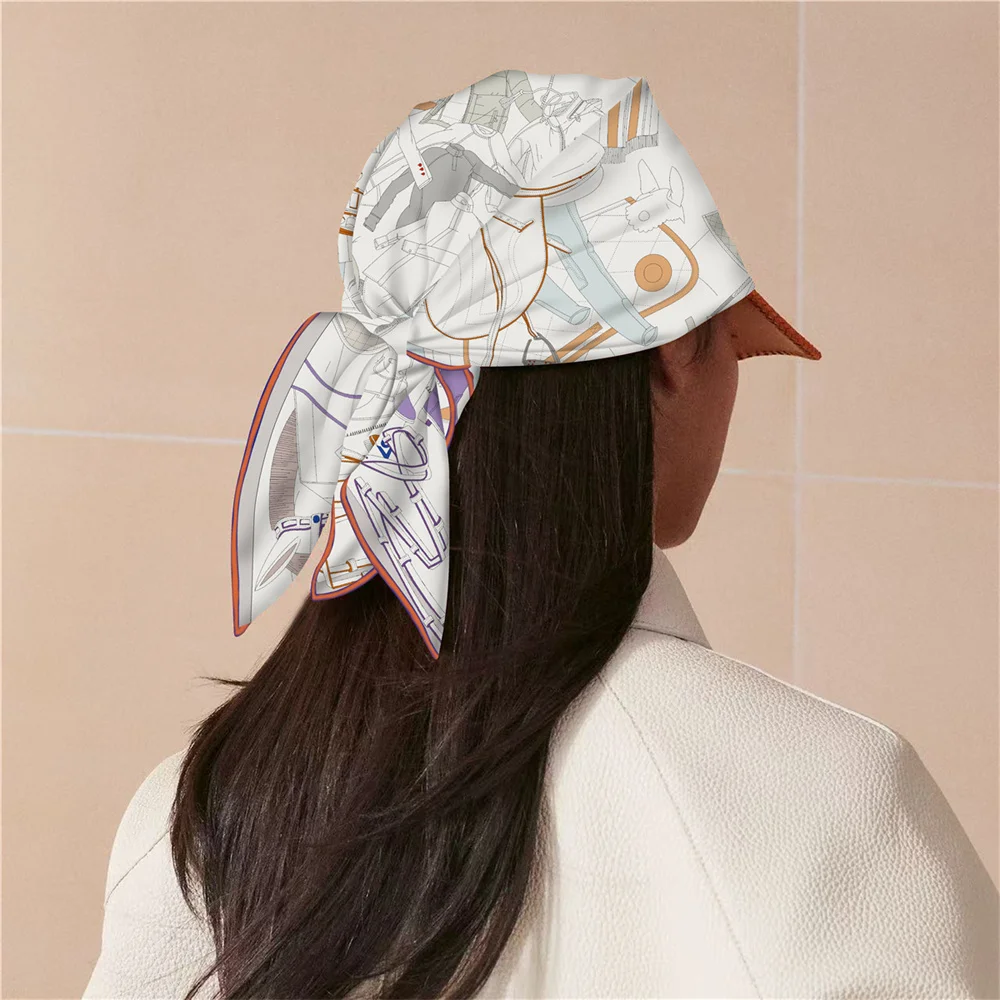 POBING Gekräuselt Worden Twill Seidenschal Frauen Sattel Doppelseitig Bedruckte Quadratische Schals Wraps Echarpes Foulards Femme Hijabs 70CM – Detail 11