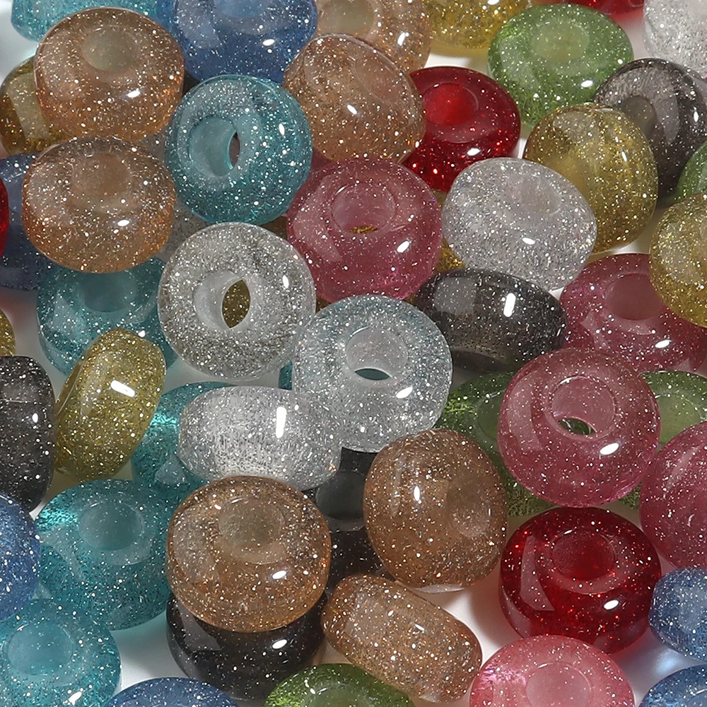 10 Stück/Set Bunte Gypsophila-Harzperlen Glitzernde Runde Flache Großloch-Abstandsperlen für Schmuckherstellung DIY-Zubehör – Detail 6