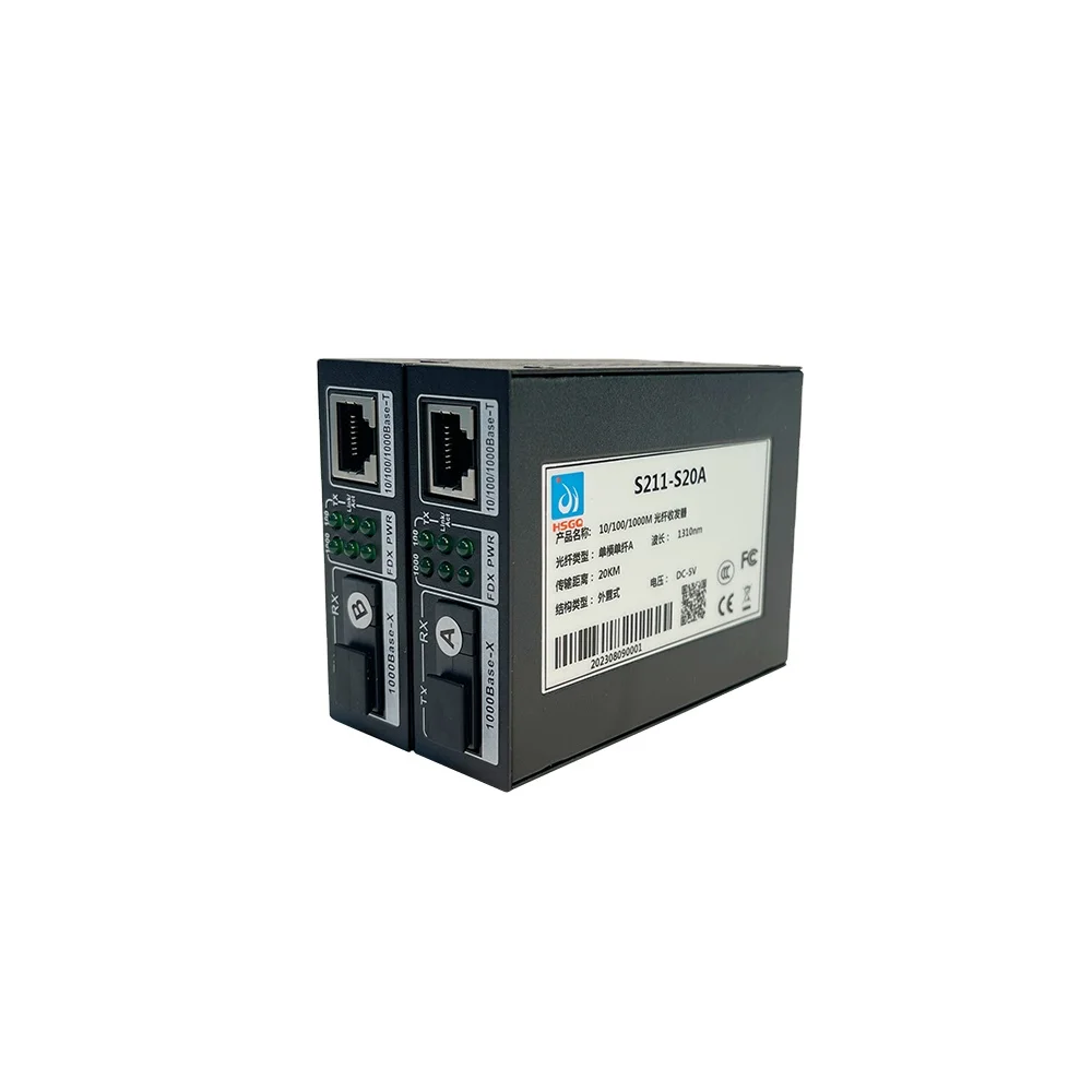 HSGQ- Fiber Media Converter Gigabit WDM SM 1310nm/1550nm 10/100/1000M Bidi 20km SC Optical gpon Media Converter