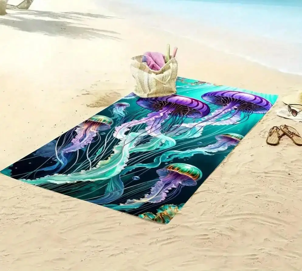 Jellyfish print beach towel with ultrafine fiber,fast drying,strong water absorption,beach swimming pool ocean pattern bathtowel