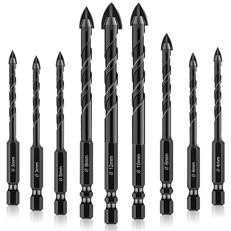 Cross Hex Concrete Drill Bits Set  Masonry Drill Bits Tungsten Carbide Tip Work for Glass,Metal,Brick,Tile, Plastic wood