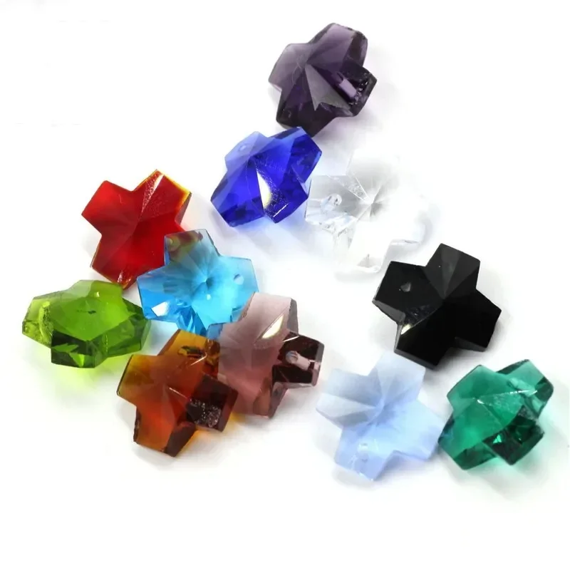 10pcs Multicolor cross heart Shape 14mm Faceted Crystal Glass Top Drilled Pendants Beads For Jewelry Making DIY Crafts Findings
