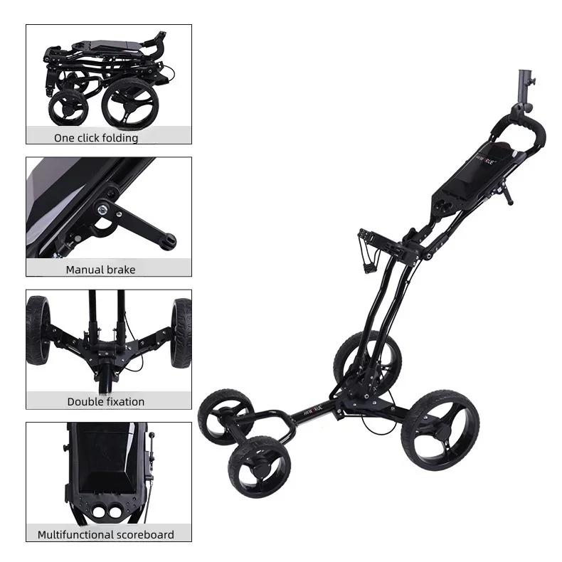 

Golf four-wheeled cart with foldable storage for hand-pulled golf carts