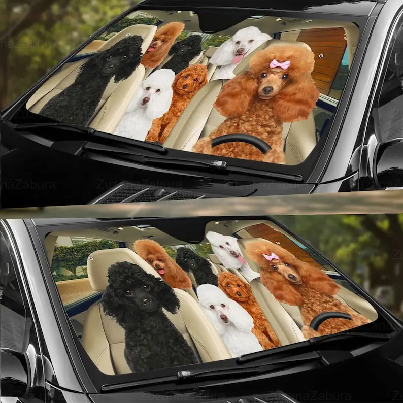 Poodle Car Sun Shade, Animal Auto Sunshade,Dog Car Windshield, Windshield Sunshade Decoration,Poodles Lovers,New Automobile Gift