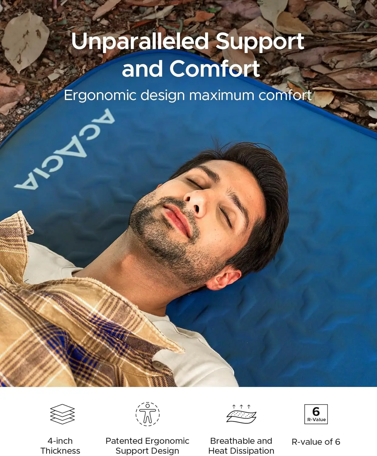 Colchoneta para dormir autoinflable de 4" de grosor con espuma, estructura telescópica innovadora en forma de Y, colchón para acampar ultraportátil,