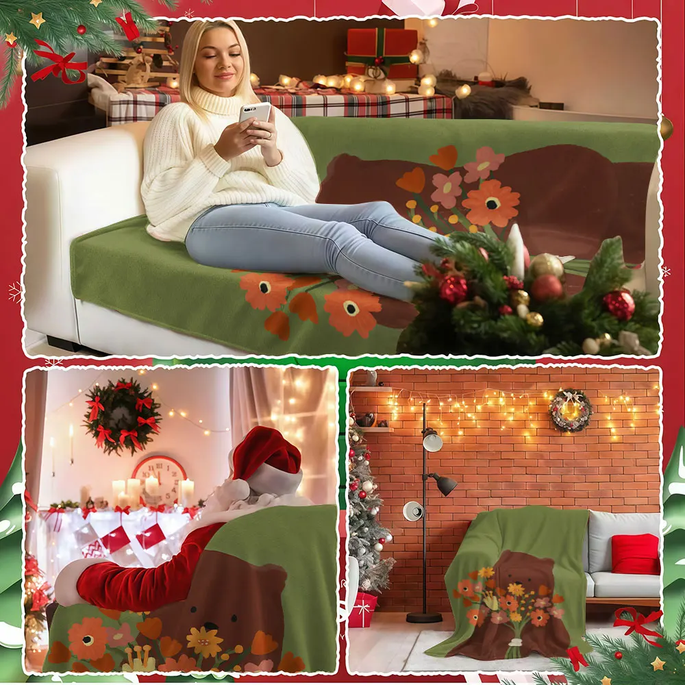 Teddy Blooms Winter Summer Flannel Blanket Throw Fleece Soft Fuzzy Plush Cozy Fleece Blankets for Sofa Ideal Gifts