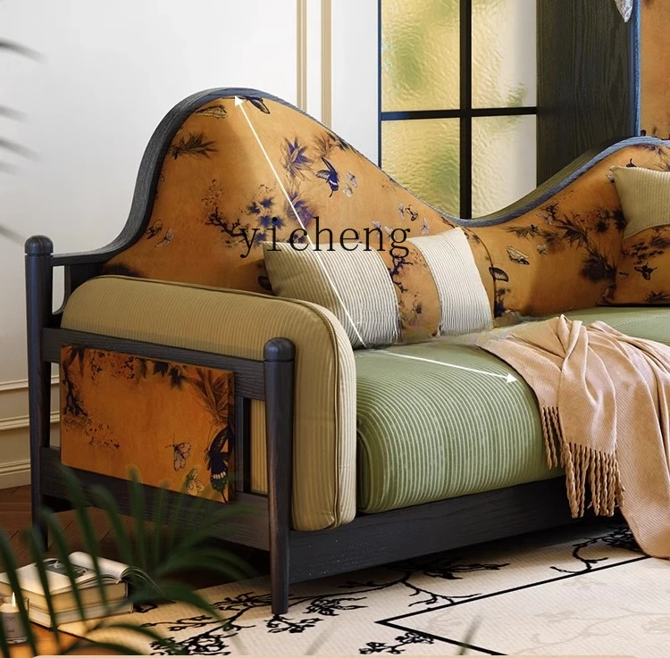 

X-11 retro fabric sofa small apartment straight row living room three-person sofa