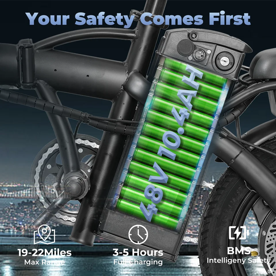 Adult and adolescent folding electric bicycles, 14 inch 500W 24MPH 48V 10Ah battery, 3-level pedal assist, 14 inch foldable mini image 4