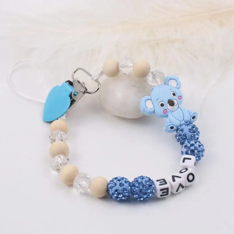 Crystal And Natural Wood Baby Pacifier Chain Premium Silicone Soother Chain Anti-lost Koala Pacifier Clip Baby Stuff Accessories