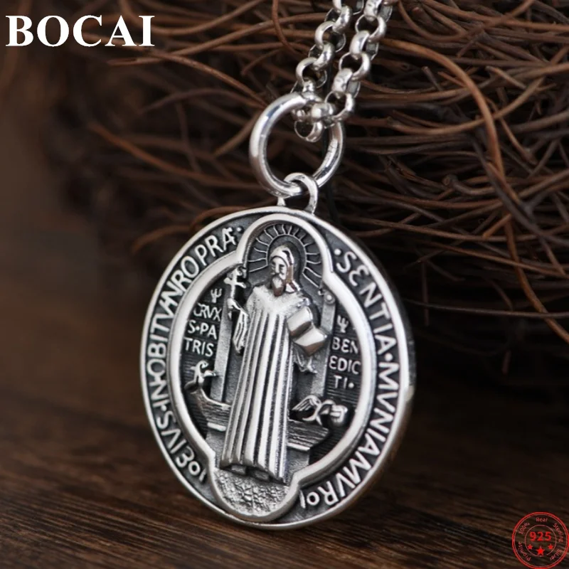 

BOCAI S925 Sterling Silver Pendants for Men Women New Fashion Holy Book of Exorcism Cross Argentum Amulet Jewelry Free Shipping