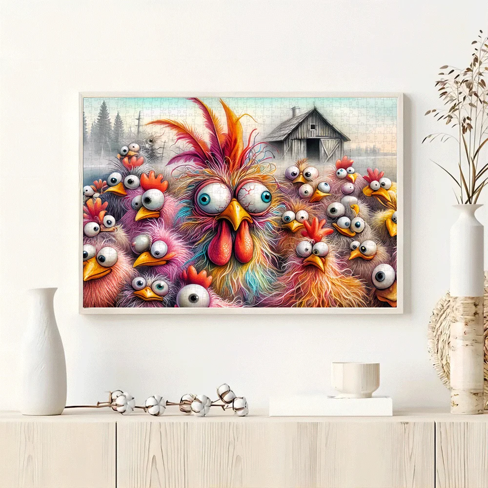 [ألغاز الصور المقطوعة الملونة] 1000 قطعة من أحجية الصور المقطوعة الملونة على شكل قطيع الدجاج |   لعبة ألغاز ورقية كبيرة للمزرعة للبالغين، عائلية