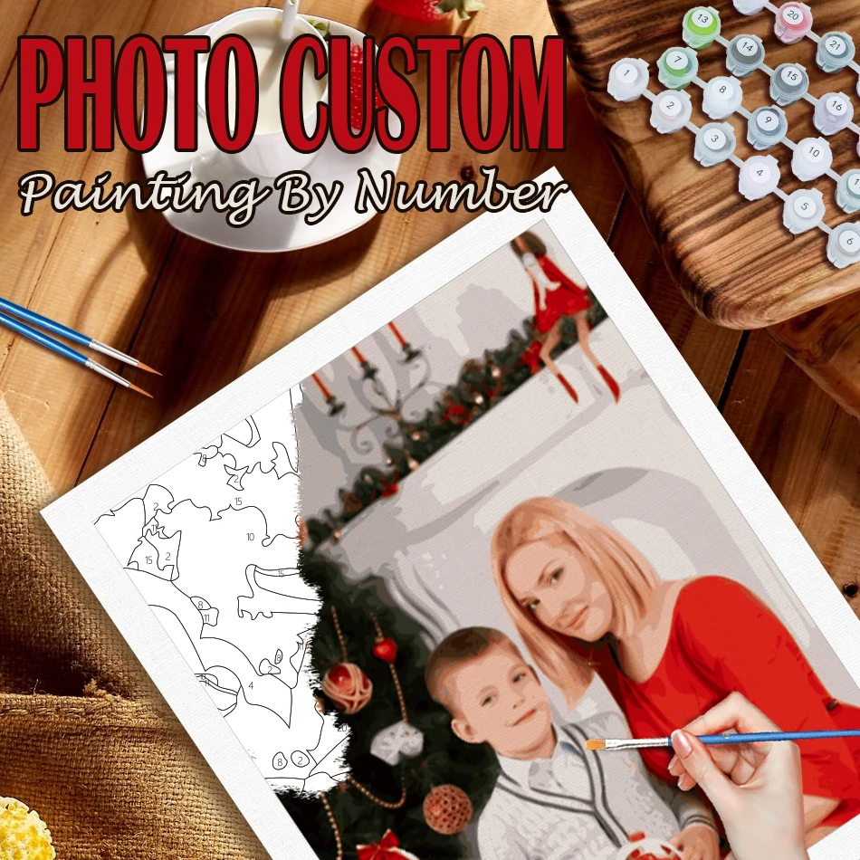 

PhotoCustom Christmas Picture With Numbers Hand Painted Unique Gifts Personalize with Your Photo Coloring By Numbers DIY Portrai