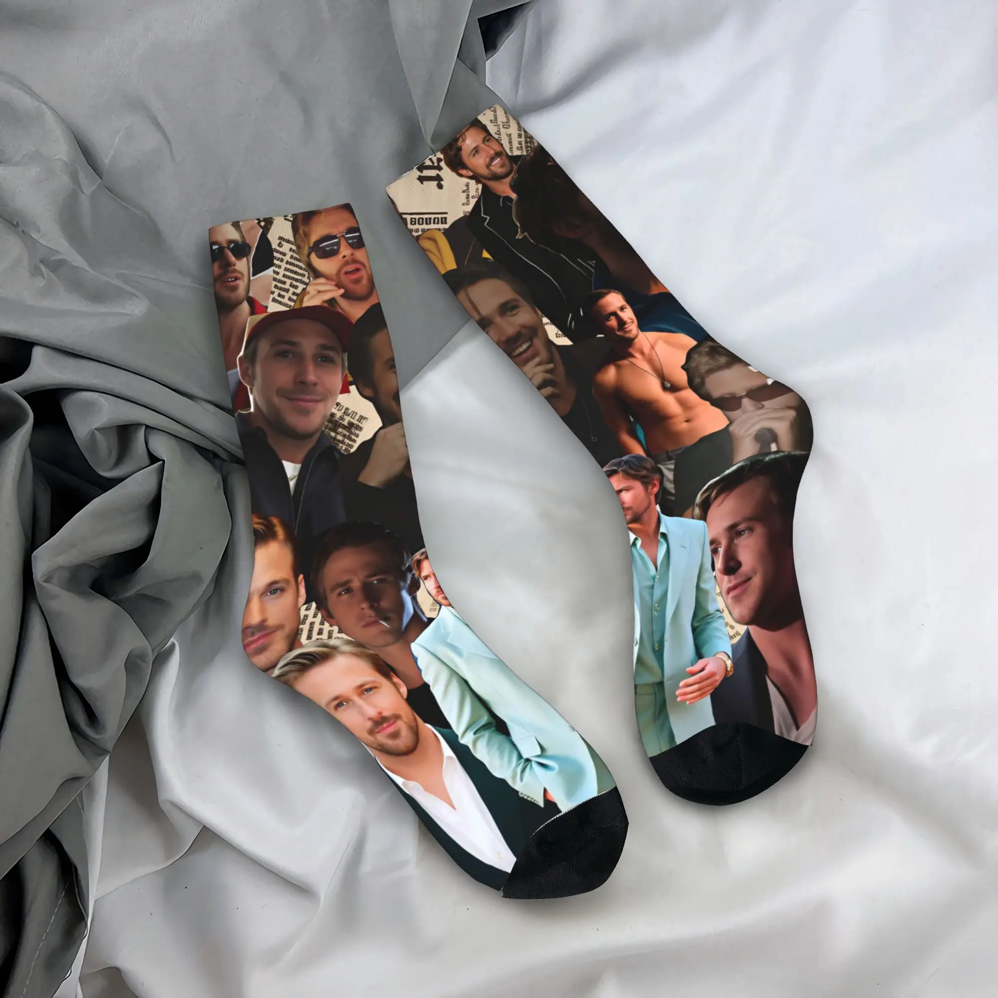 

Мужские носки с коллажем Райана Гослинга, нескользящие дышащие носки, весенние графические велосипедные носки в стиле Харадзюку