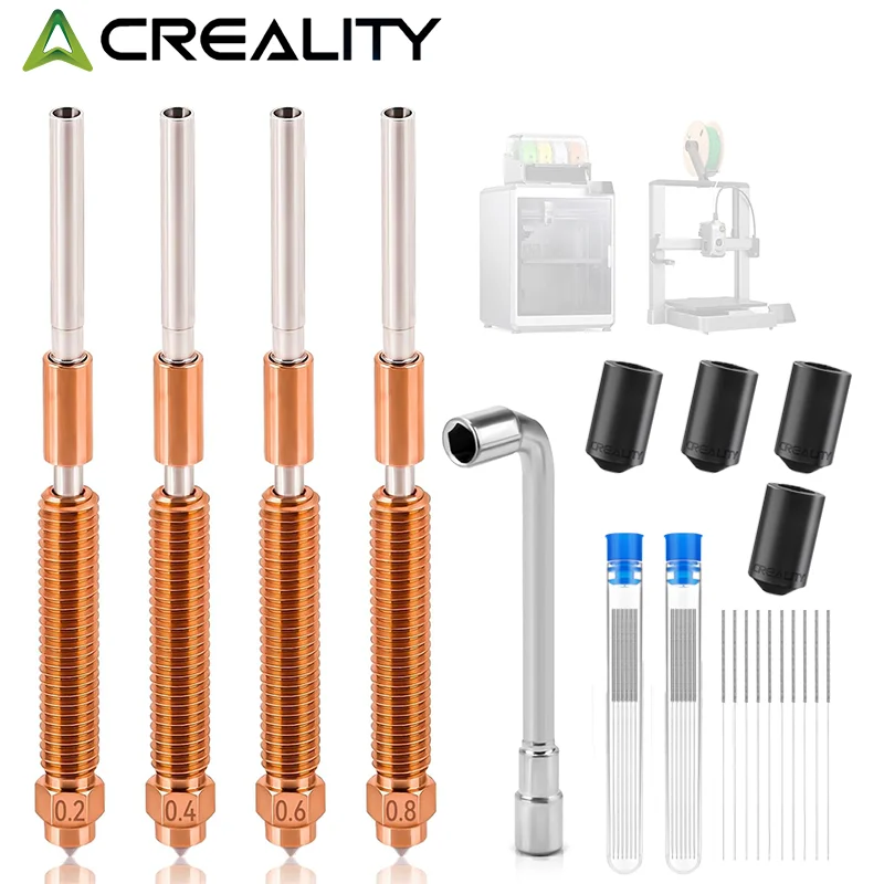 

Creality "Unicorn" K2 Plus Hi Combo Комплект быстросменных насадок 0,2/0,4/0,6/0,8 мм с чистым цельнометаллическим встроенным соплом для K2 Plus