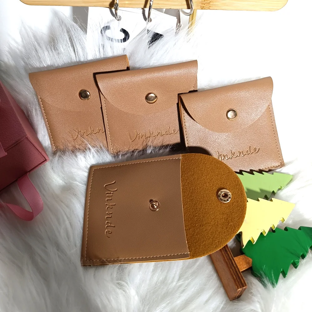 

50pcs Custom Logo PU Leather Gold Snap Button Jewelry Packaging Bags Earring Necklace Ring Bracelet Organizer Storage Gift Pouch
