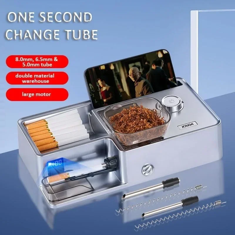 3-in-1 Caliber Automatic Cigarette Rolling Machine 5-speed Adjustment Tobacco Filling Machine with Phone Holder Infrared Count