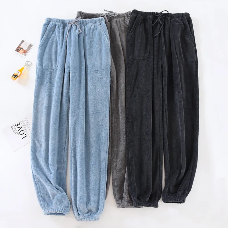 Sleeping Pants For Men Autumn Winter Flannel Warm Sleepwear Plush Coral Velvet Home Pajama Pants Man Thicken Pyjama Trousers