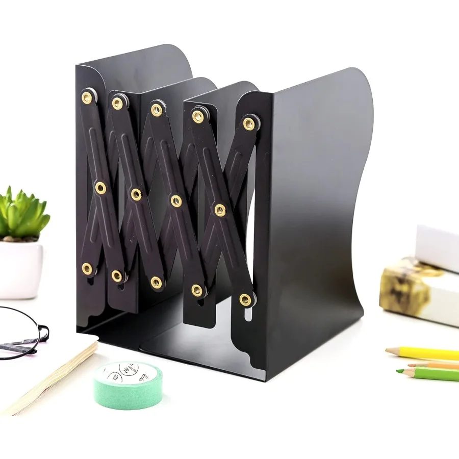 Heavy Duty Adjustable Metal Bookends for Securely Holding Heavy Books and Binders on Bookshelves or Desktops Non-Slip Design Id