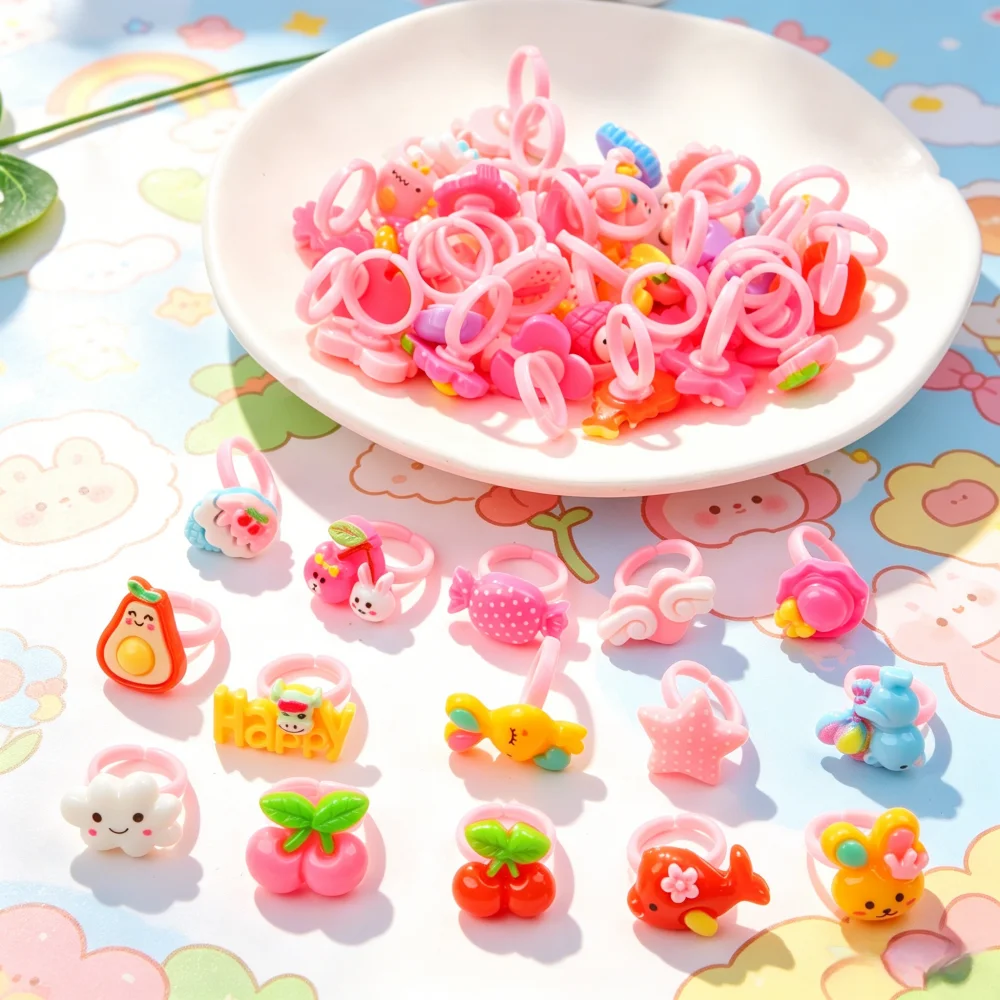 10/20/30/50/100 Teile/los Mode Cartoon Süße Nette Blume Obst Form Glitter Ringe Für Frauen männer Mix Stil Finger Schmuck Geschenk – Detail 6