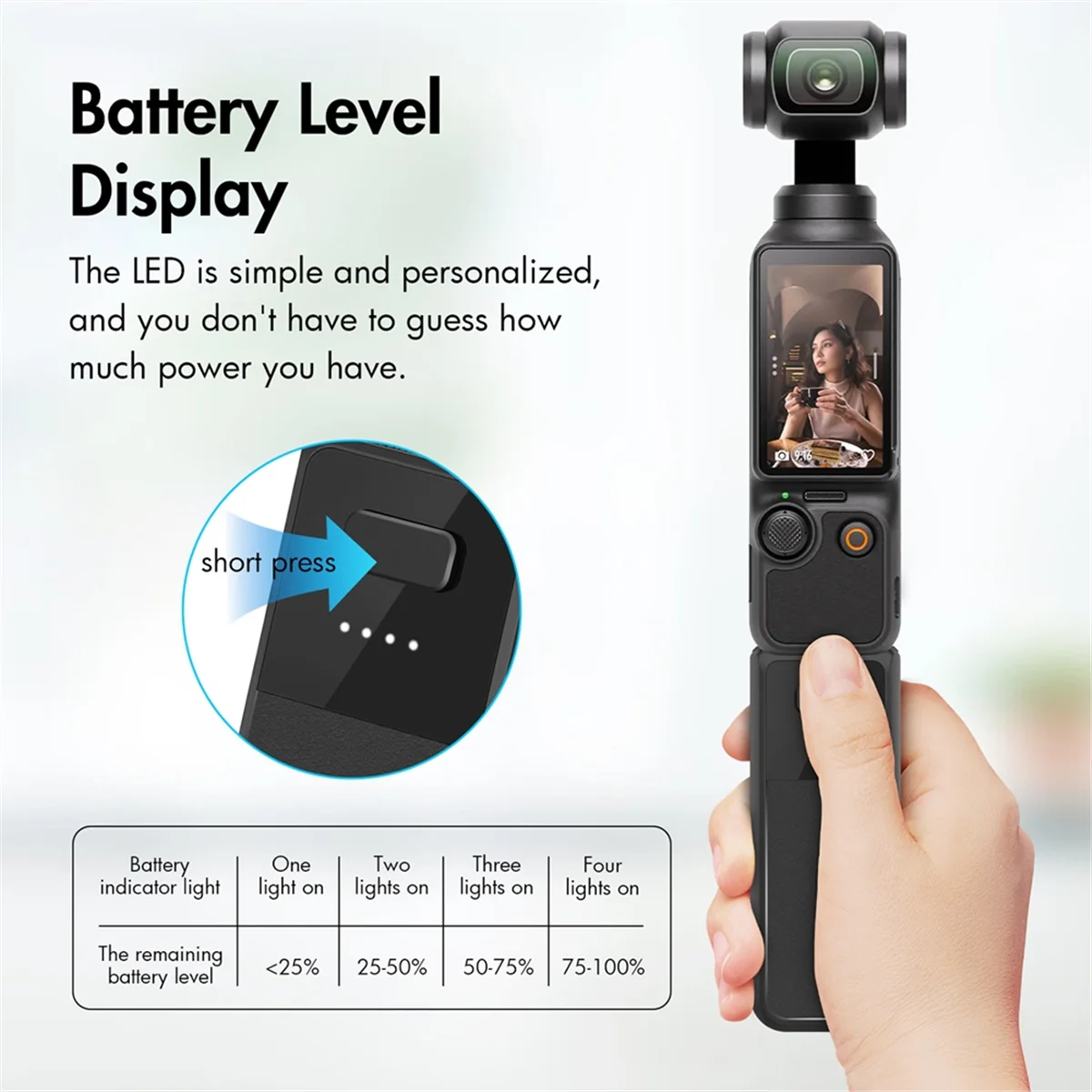 DJI Osmo Pocket 3 핸드 그립용 휴대용 보조베터리 Type-C 인터페이스가 포함된 2800mAh 배터리 핸들 배터리 그립 HYP