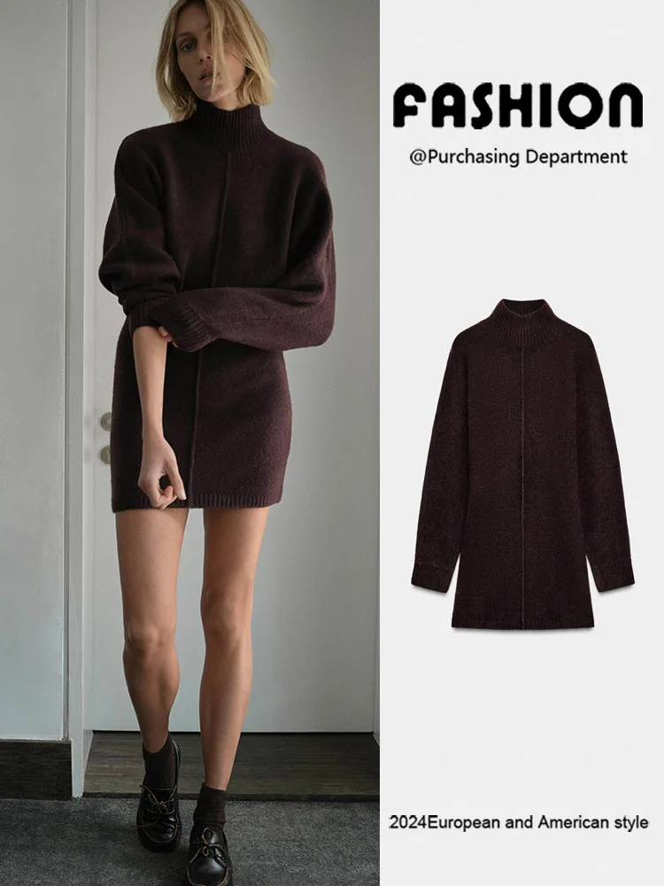 

Ele Women's Knitted ort Dr Stand Collar Long Sve New Arrival Winter Faion Soft Material European Sle 2025