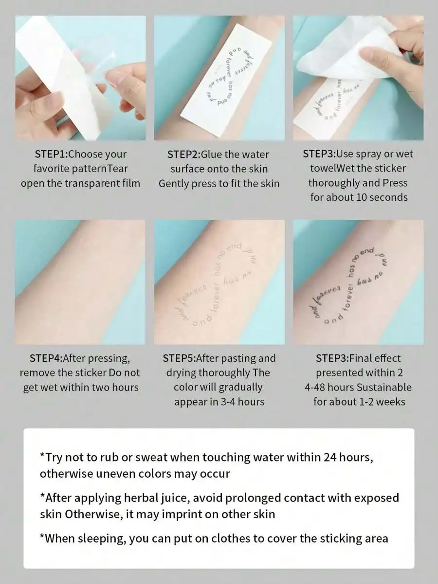 

English Short Phrase Temporary Tattoo Sheet, Waterproof, Fade-Resistant For 1–2 Weeks, Arm Application, No Glare Finish