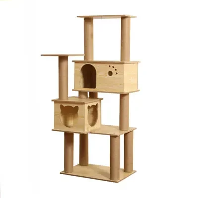 Wholesale Customized Wooden Pet Cat Tree Tower House Condo Scratcher Rascador Para Gatos