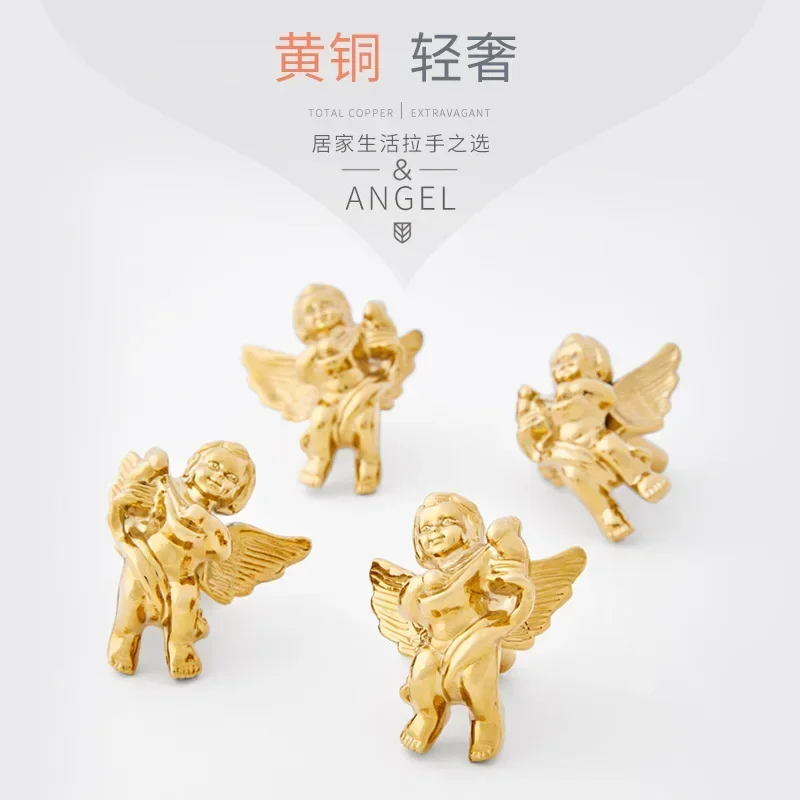 Brass European Angel Shaped Handles Gold Cupid Wardrobe Kitchen Cloakroom Cabinet Handles Locker Knobs Furniture Hardware