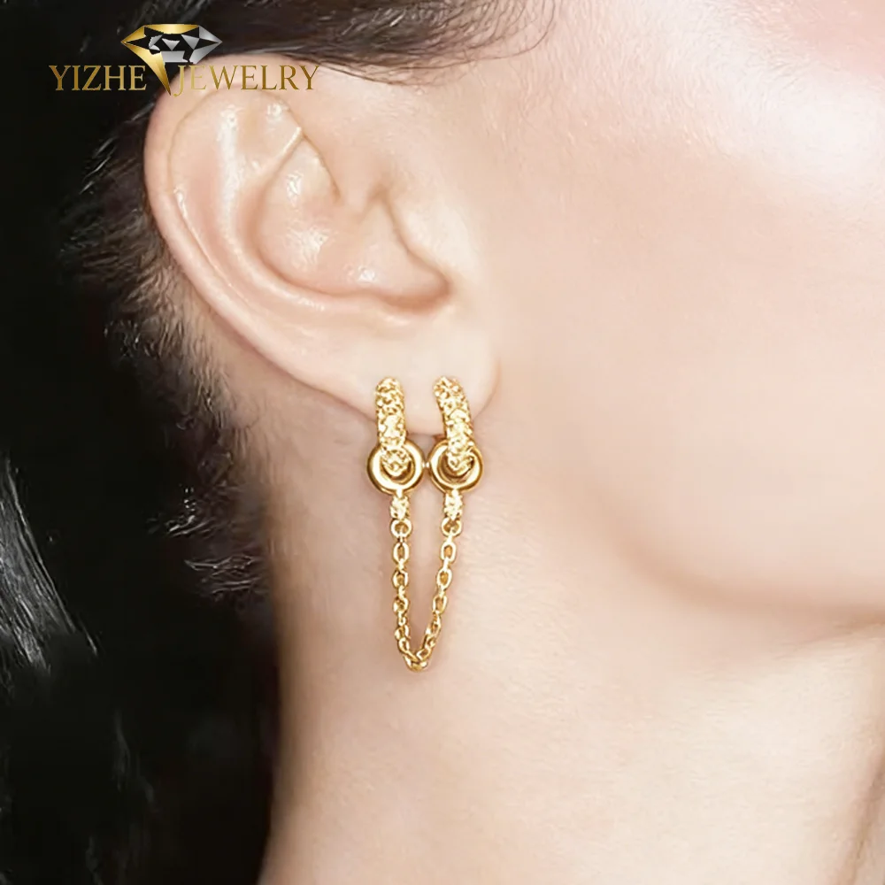 2026 New Fashion Double Hoop Earrings with Link Chain Micro Paved Bling Zircon Jewelry for Women Huggie Earrings Party Jewelry