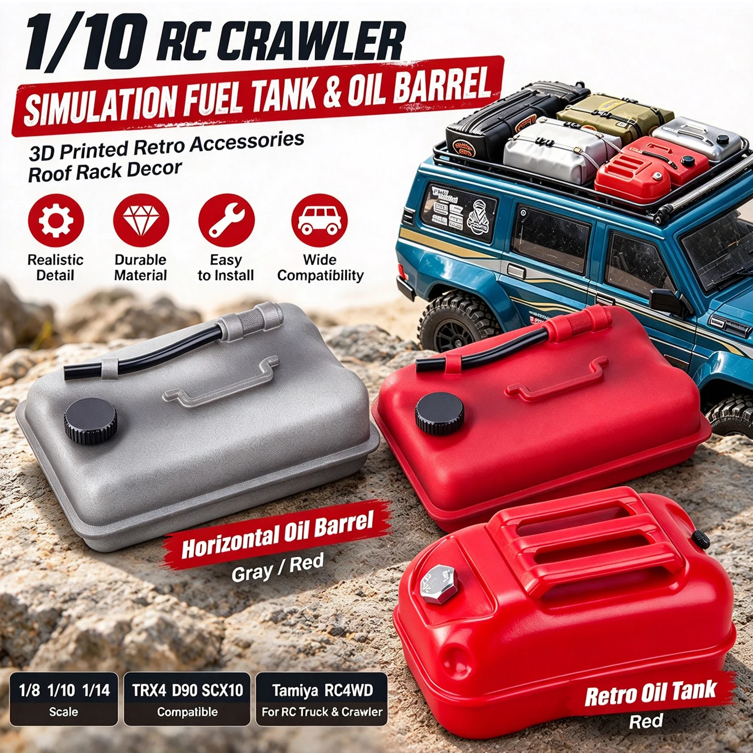 Simulation Abs Horizontal Oil Barrel Roof Rack Decor for 1/10 RC Crawler Car Traxxas TRX4 Defender AXIAL SCX10 RC4WD D90 Parts
