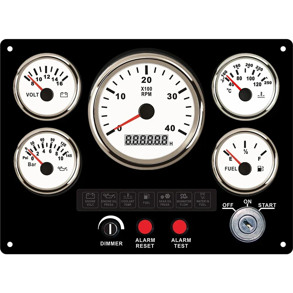 5 Gauge Set Instrument Panel with 0-4000RPM Tachometer Fuel Level Water Temp. Oil Pressure Voltmeter 241*177 Mm for Boat Car 12V