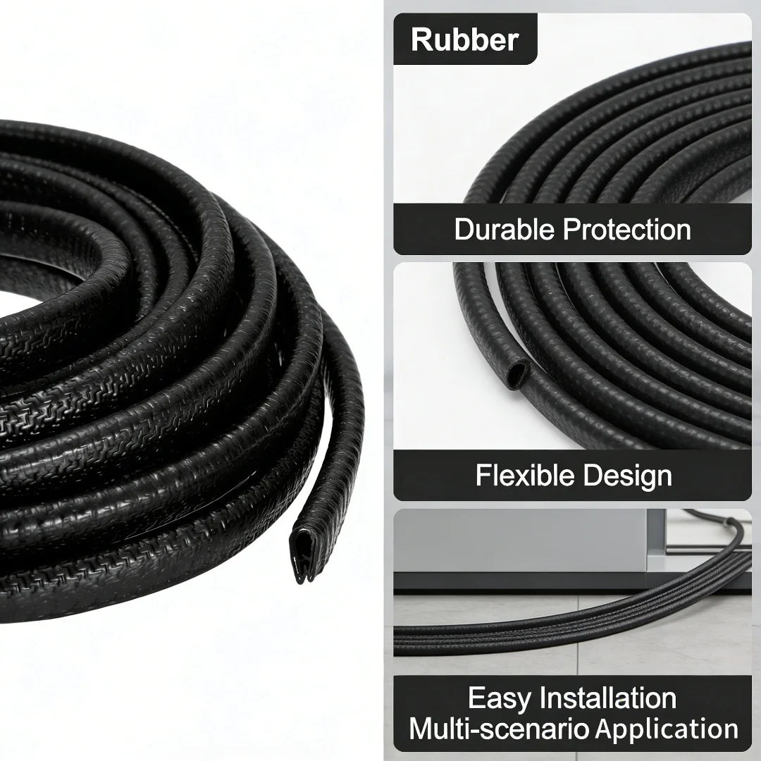 6/10M Rubber Edge Trim Guard U Channel Edge Protector Seal Strip with Metal Clips for Car Door Sheet Metal Hatches Table Corners