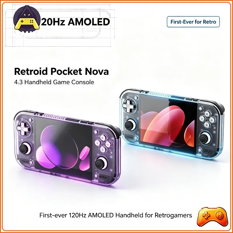 Retroid Pocket Nova 4.5 Inch 120Hz AMOLED Retro Handheld Game Console4K WiFi7 BT5.3 Android 13 Pocket Emulator Console Handheld