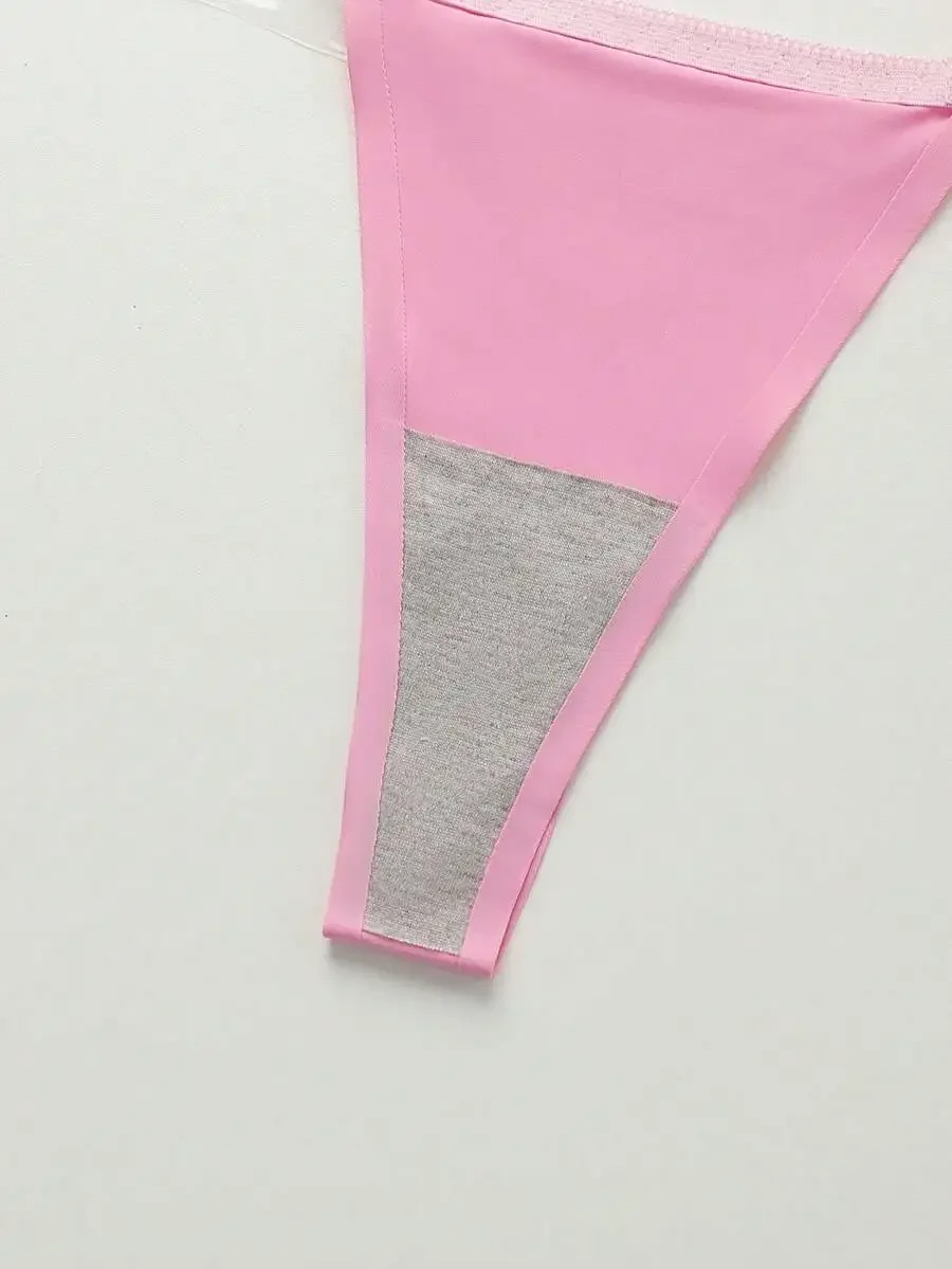 

Solid Color Low-Waist Seamless Thong Panties With Transparent Straps For Women