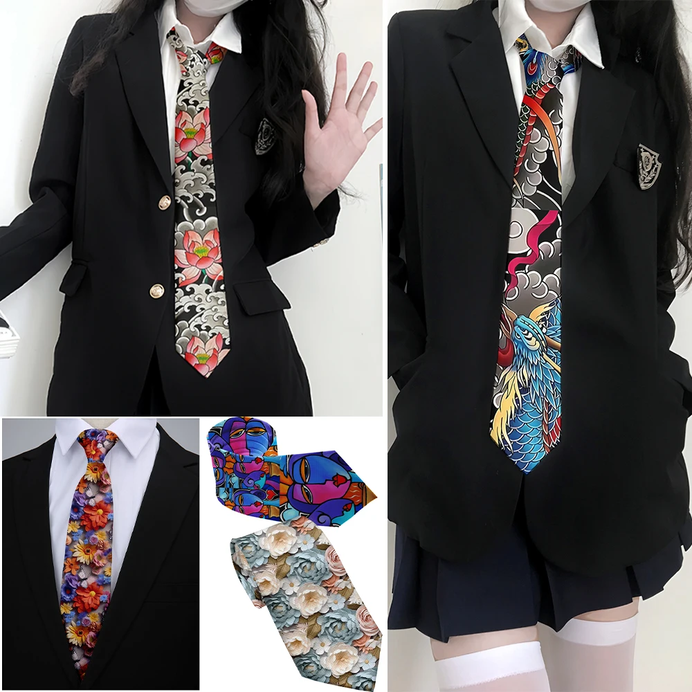 Anti-tattoo pattern printed tie men's 8cm wide casual business tea party shirt with tie knitted polyester fashion tie ladies