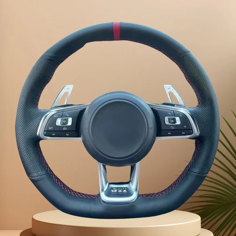 Hand Stitched Black Leather Car Steering Wheel Cover Anti-Slip For Volkswagen  Golf 7 GTI Golf R MK7  Polo GTI Scirocco