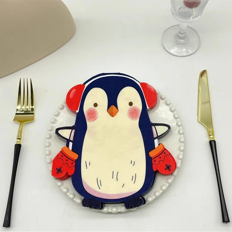 20Pcs/Bag Cute Penguin Decoupage Paper Napkins Cartoon Animal Paper Serviettes for Xmas Kid Birthday Party Tableware Decor