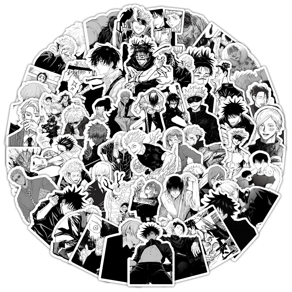 10/30/50/100pcs Black and White Anime Jujutsu Kaisen Stickers for Kids Itadori Yuji Satoru Gojo Decal Cool Cartoon Sticker Toys