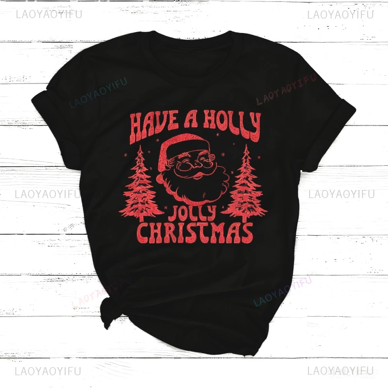 Retro Santa Tees Women's Christmas Shirt Unisex Santa Clause Holiday Shirt Christmas Tshirt Fashionable Short Sleeves Tees