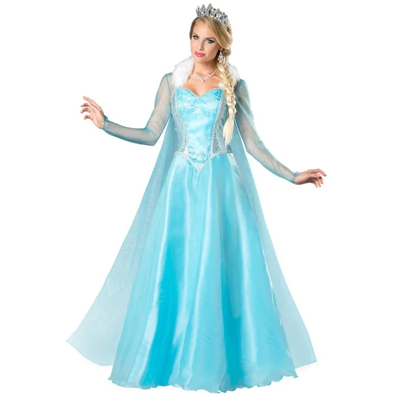 Princ Elsa Cosplay Dr für Halloween Eis- und Schneefest, Maskenball, traditionelles Damenkostüm, ethnische Bühnenkleidung