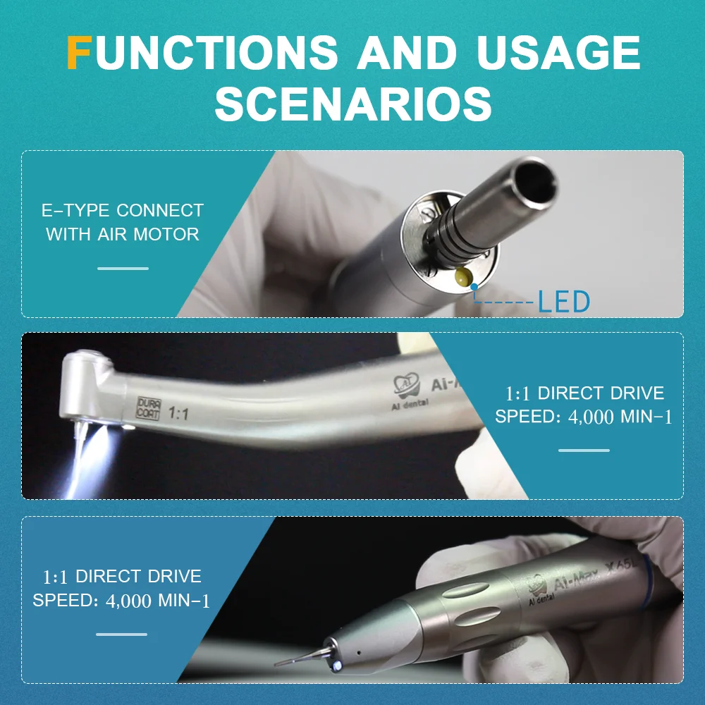 AI-S3-205M6LS Dental Kit Inner Water LED Optic Low Speed Handpiece Set Repair Tool Card Air Motor  ​M205-M6L+X25L+X65L