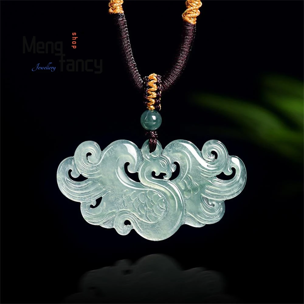 

Genuine Natural A-grade Jadeite Blue Water Phoenix Ice Jade Pendant Popular Fine Fashion Jewelry Exquisite Couple Holiday Gifts
