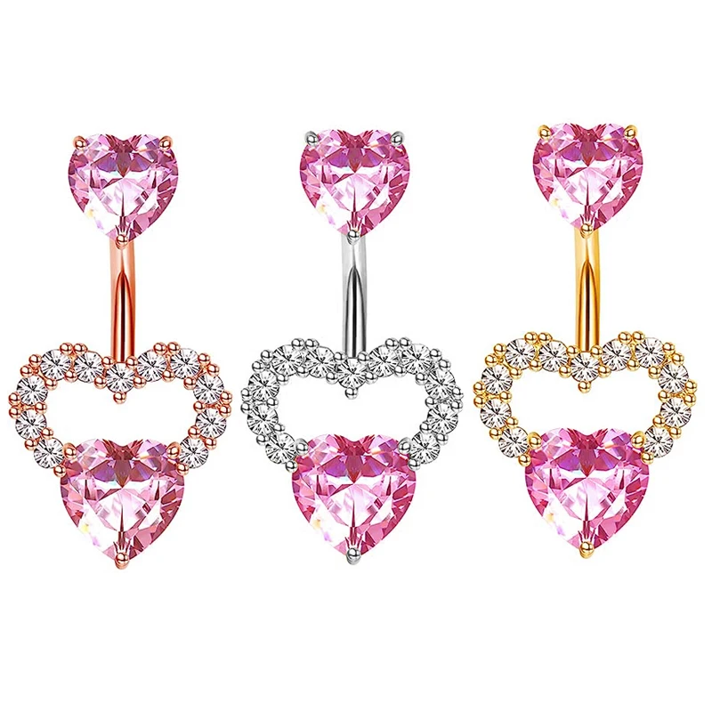 wholesales 50pcs 3 color mix Heart Shaped Navel Ring 14G Belly Button Piercing Barbell Pendant Belly Nombril Piercing Women Jewe