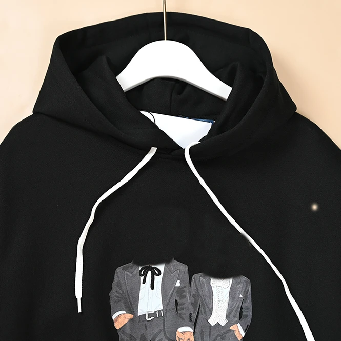 Winter Couple New Cartoon Print Pattern Fleece Hoodie Long Sleeve Casual Versatile Sweatshirt Comfortable Loose Fit Streetwear