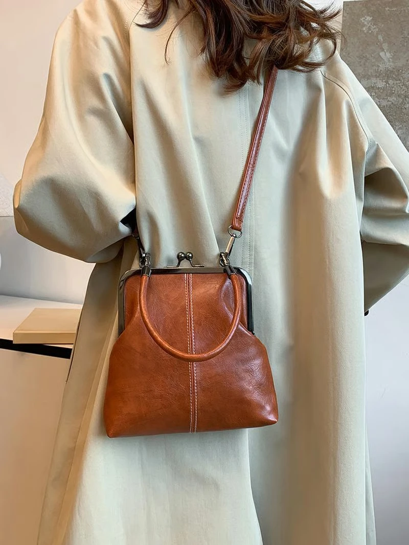

Vintage Style Brown PU Leather Women's Handbag Versatile Designer Shoulder Bag Ladys Shell Purses Crossbody Bags